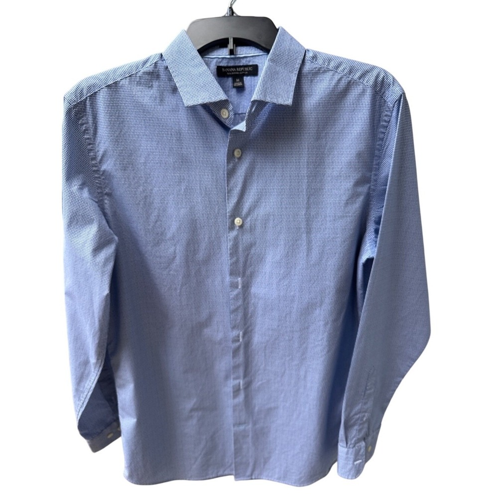 BANANA REPUBLIC. Blue/White Micro-Check Dress Shirt. Long Sleeves. Size M.
